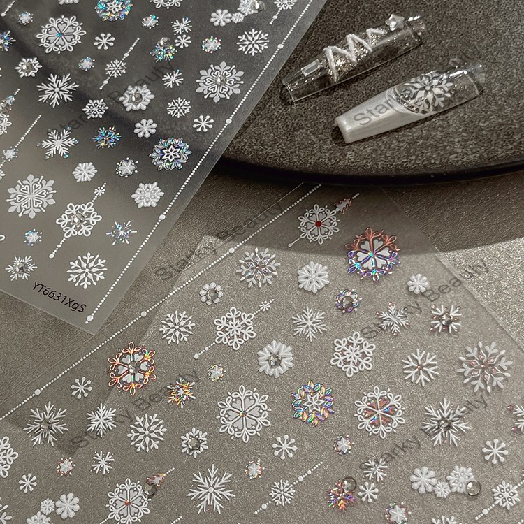 Hot stamping Christmas snowflake nail stickers, high-end sparkling decorative stickers