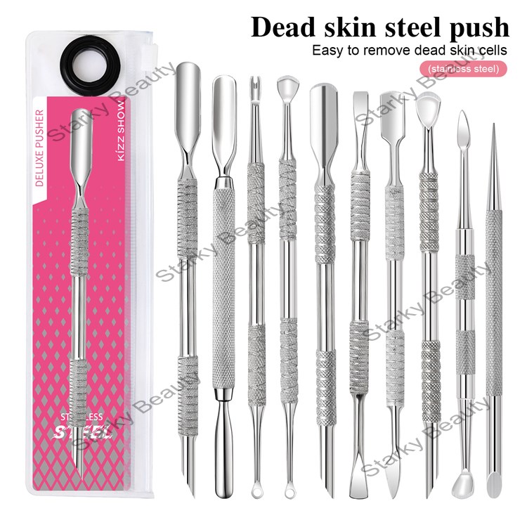 High quality nail tools with dead skin push, double headed steel push, inclined surface, nail remova