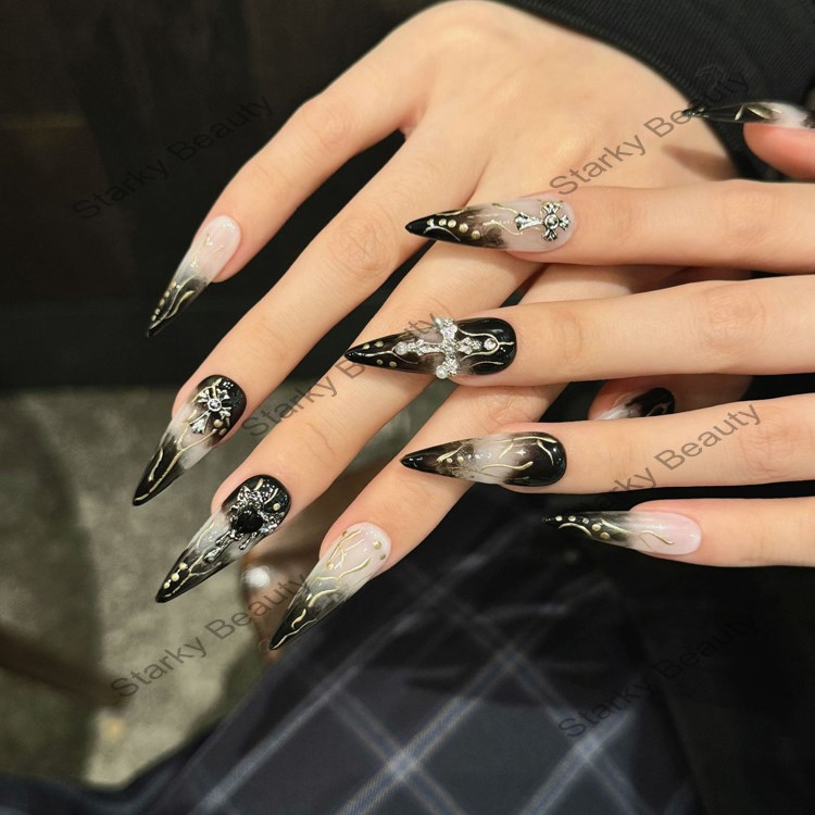 Dark themed handmade wearable armor, personalized Halloween spider skeleton nail patch