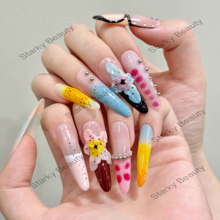 Hand carved European and American floral summer nail art, high-end wearable nail art