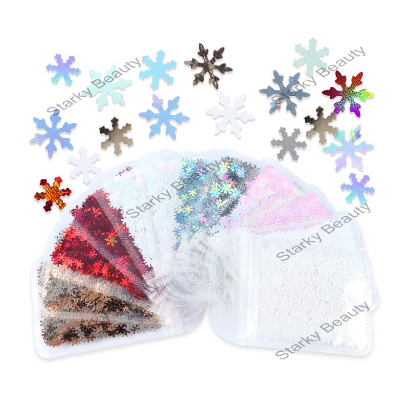 2g snowflake 9mm/6mm polarized nail glitter wholesale winter glitter decoration