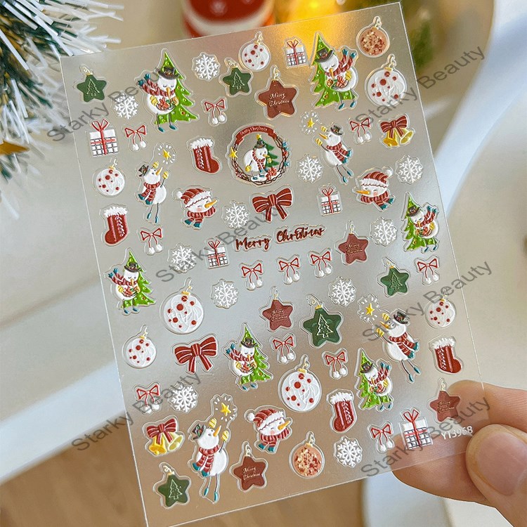 Super cute Christmas snowman nail stickers, butterfly knots, snowflake nail decorations