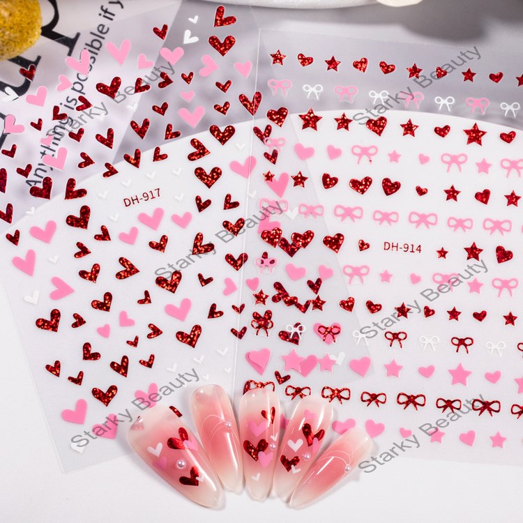 Nail Stickers Simple Hot Stamping Love Red 3D Adhesive Nail Stickers
