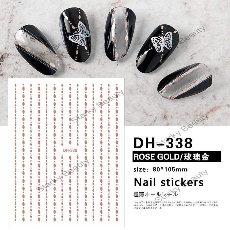 Gold Plated French Line Grid Nail Stickers Solid Color Nail Stickers with Back Adhesive