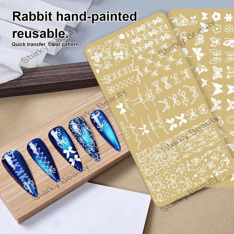 2025 New Nail Art French Gold Multi Pattern Line Transfer Printing Steel Plate