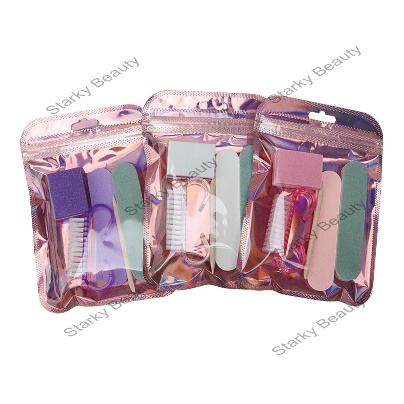 5pcs nail tool kit, wooden file, polishing strip, wooden stick, horn brush, sponge block
