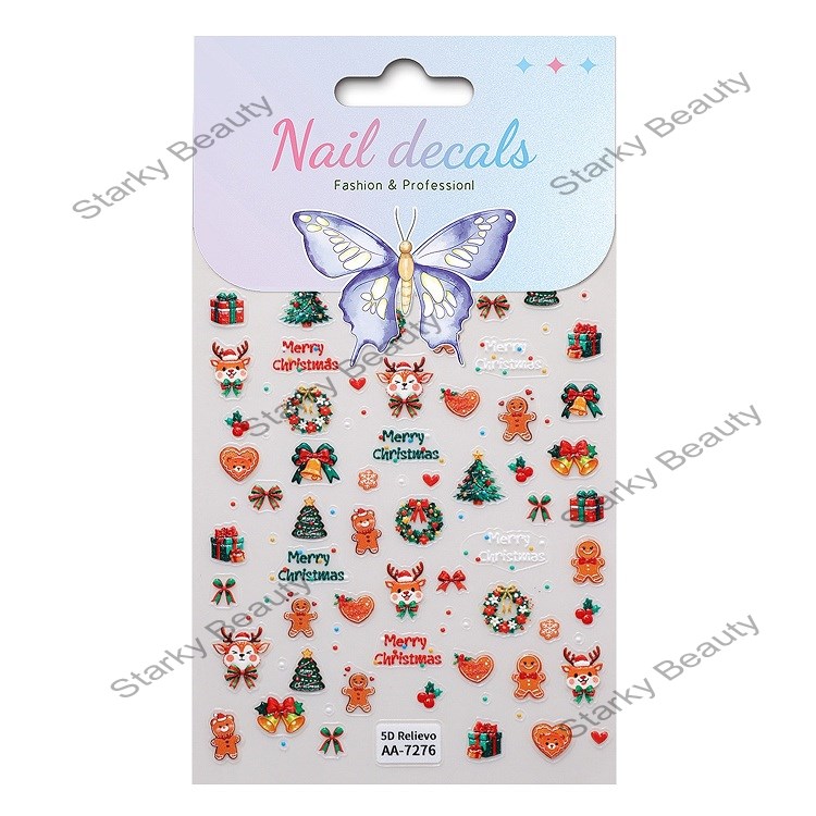 Christmas Nail Stickers 5D Relief 3D Cute Snowman DIY Christmas Nail Stickers