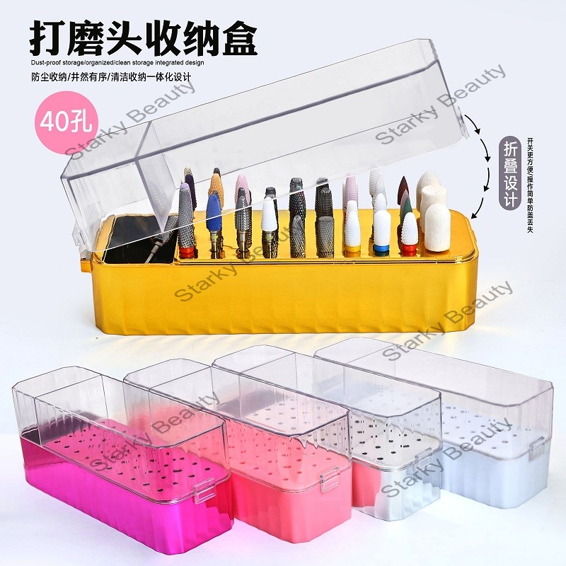 Nail Polish Drill Bit Dustproof 40 Hole Storage Box Transparent Cover Grinding Head Display Box