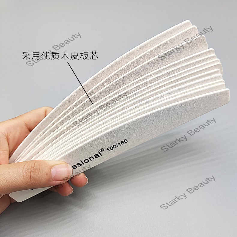 White Half Moon Wood Core Thin Nail Rubbing Sand Strip Nail Tool