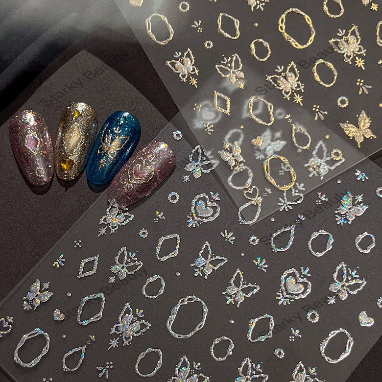 Hot stamping starlight film 3d nail sticker, light luxury sweet butterfly decoration sticker