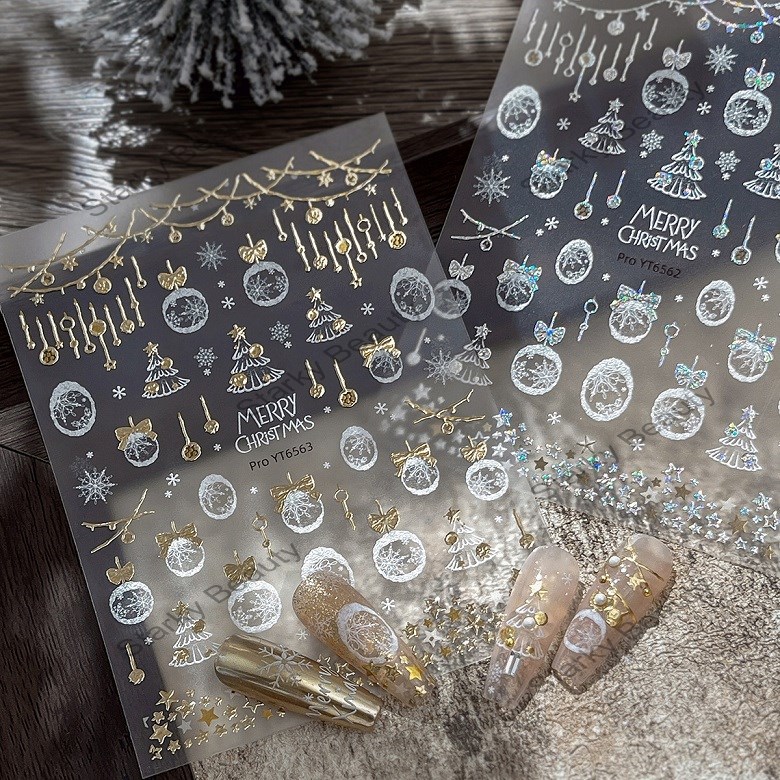 Golden Star Film 3D Christmas Snowball Nail Stickers Cute Style Decorative Stickers