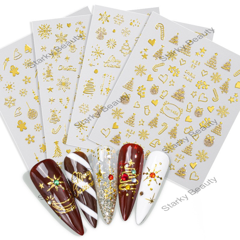New Christmas Nail Stickers Back Adhesive Cartoon Deer Snowflake Colorful Nail Decorations Stickers
