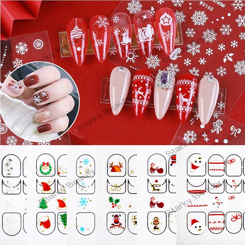 New Christmas Nail Stickers DIY Nail Accessories 3D Color Diamond Animal Pattern Nail Stickers