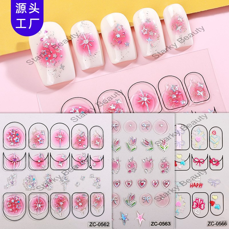 Gold Plated Imitation Diamond 3D Color Diamond Nail Accessories Stickers