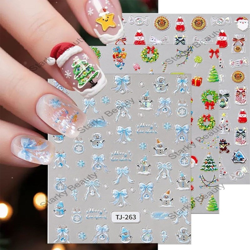 Christmas nail sticker 5D relief 3D Santa Claus Christmas tree snowman nail sticker