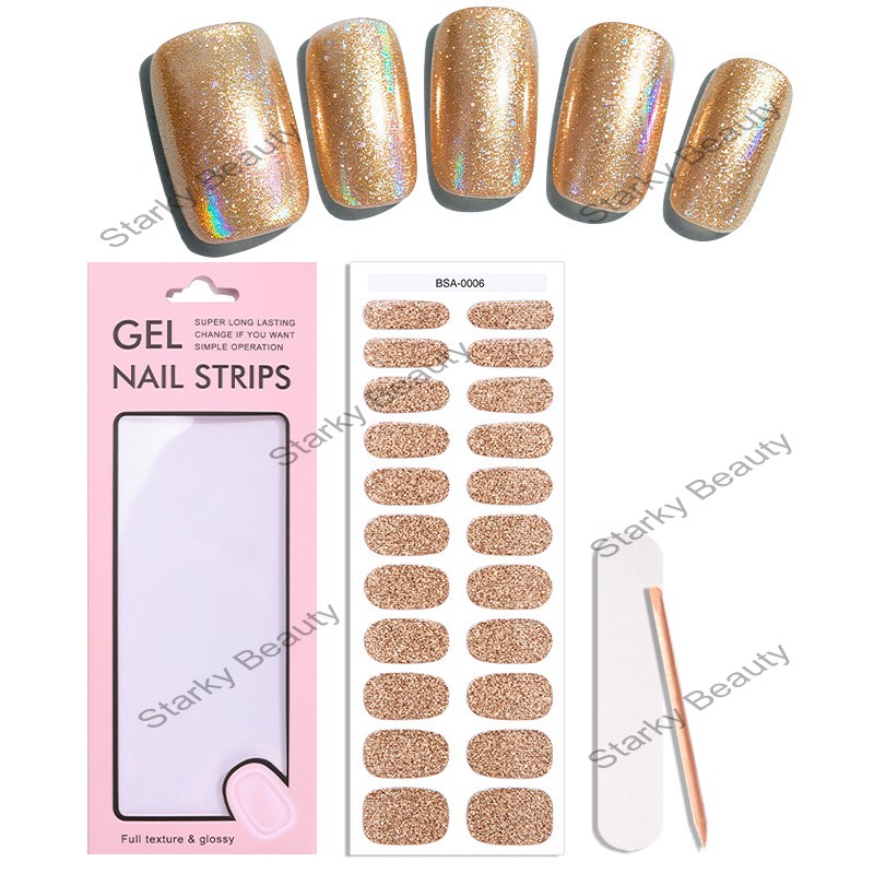 Glitter powder baking free gel nail sticker hot sale UV Free Gel Nail nail sticker
