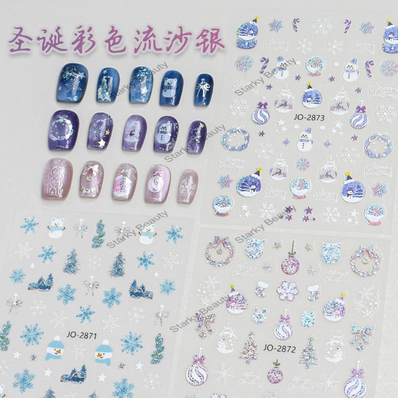 2025 flower wreath crystal ball Christmas tree sweet style nail art sticker