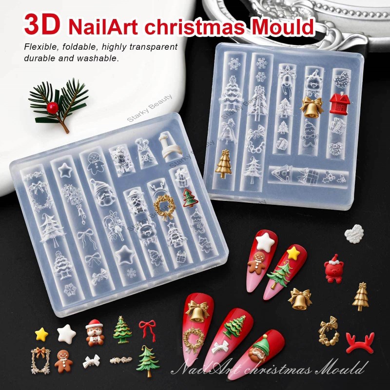 nail relief mold 3D silicone mold Christmas series snowflake deer 3D mold DIY