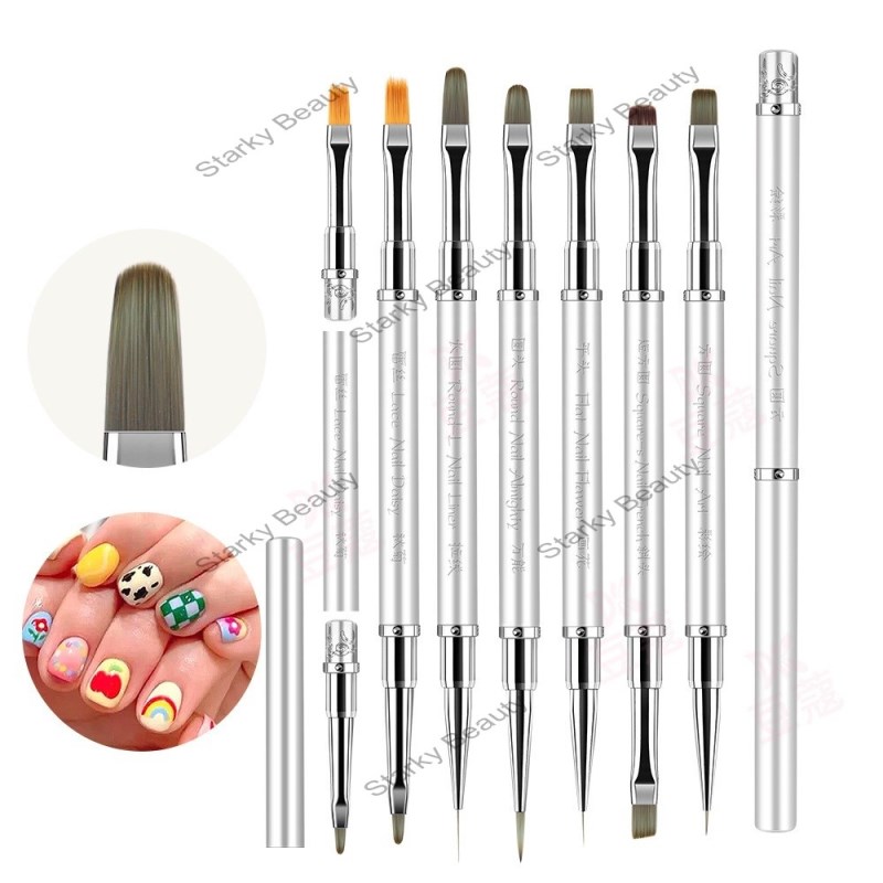 Super Quality Soft Bristle Crimped Oval Manicure Paint Brush Liner Square New Design Two Sided Nail
