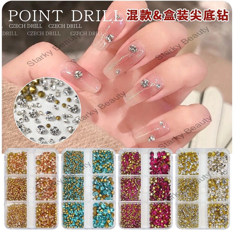 Acrylic Rhinestones Mixed Size 6 Rids Crystal Stones Nail Bottom Diamond