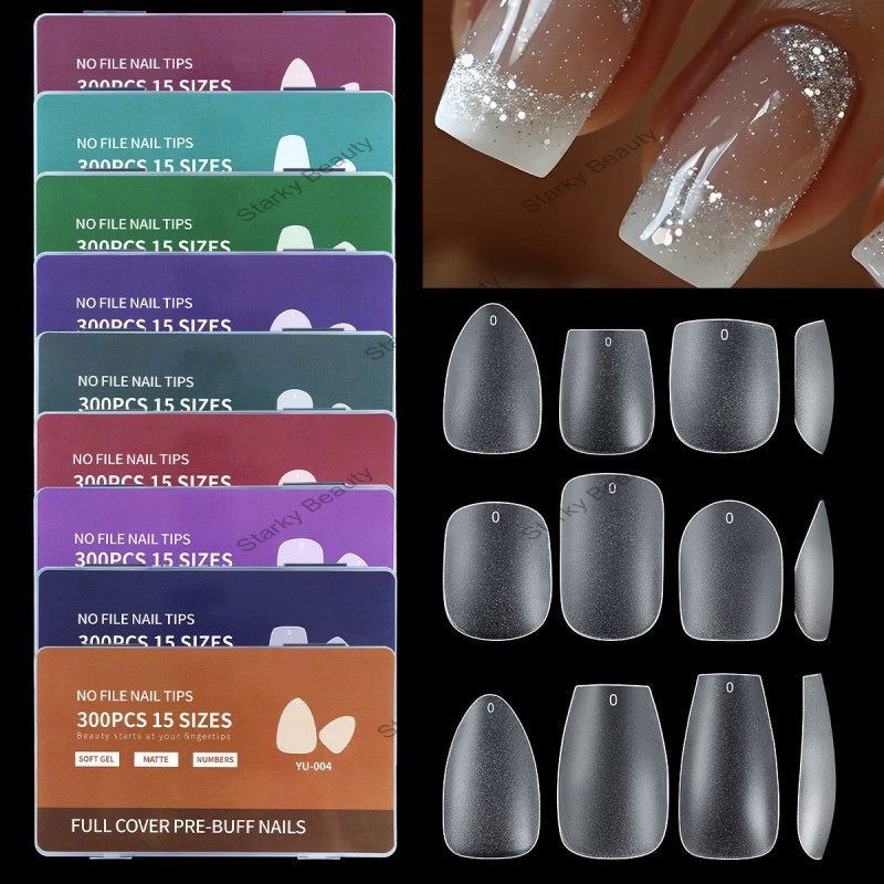 ultra short frosted nail plate ultra-thin traceless water droplet almond scratch free fake nail