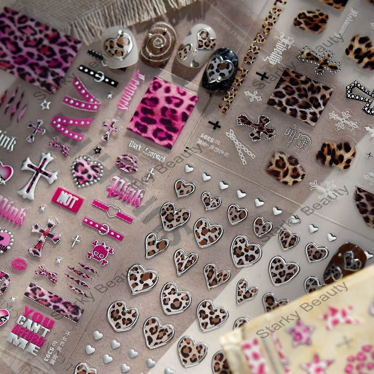 European and American retro nail stickers leopard print love jewelry stickers