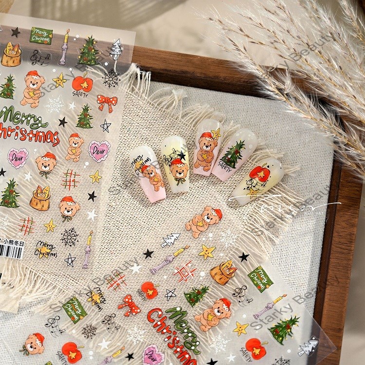 Flower Nail Stickers Bear Apple Christmas tree  Nail Stickers