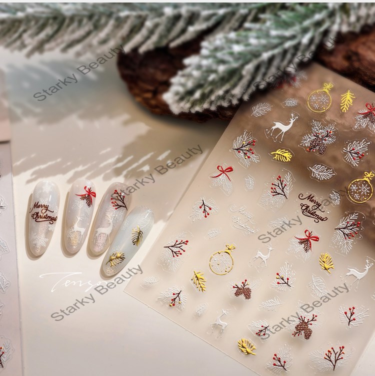 Snowflake Christmas Hot Stamping Adhesive Nail Stickers Pro Relief Nail Stickers