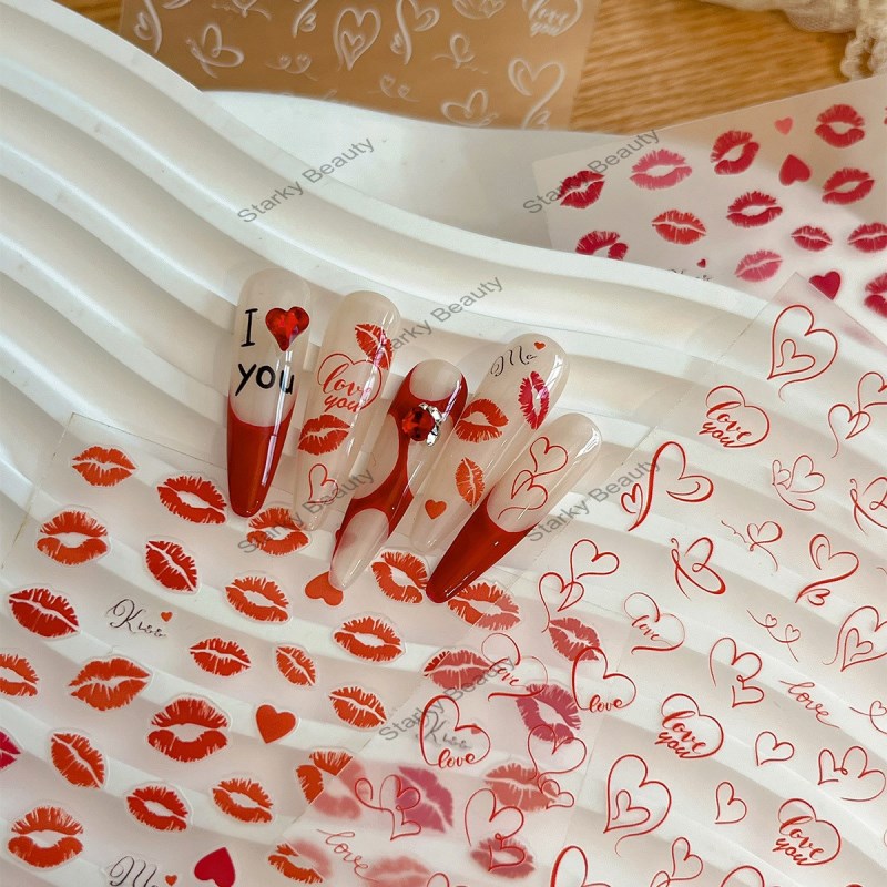 Love Heart Design 3D Nail Sticker for Valentine