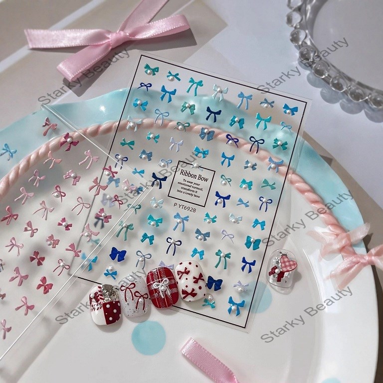 Embossed bow nail stickers, small fragrance style, new sweet decoration stickers