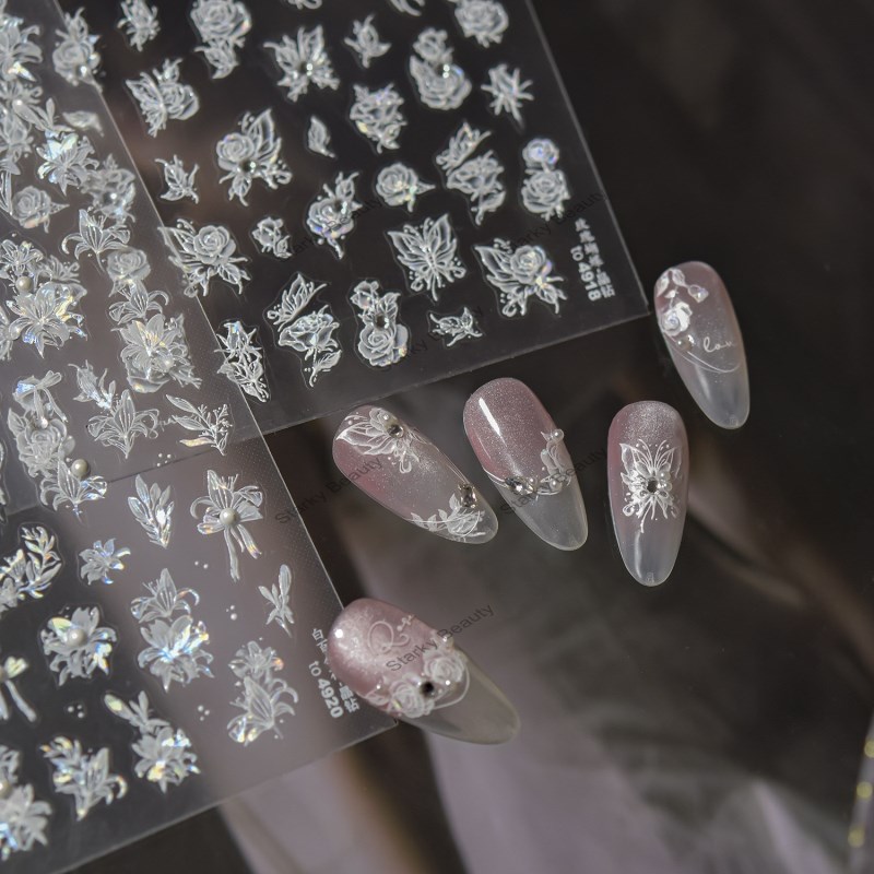 Crystal Diamond Nail Stickers Flowing Light Rose Butterfly Flower Nail Stickers Decoration