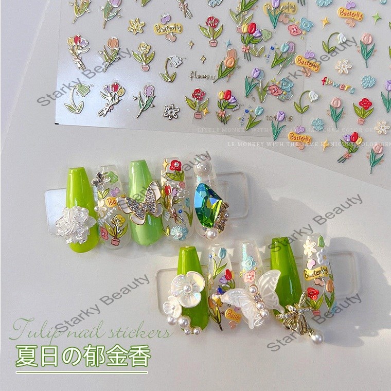 5d manicure Japanese style sticker tulip incense camellia relief flower sticker