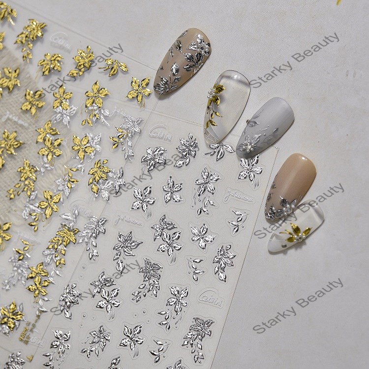 Hot stamping nail stickers, exquisite style nail stickers, metal flower decorations sticker