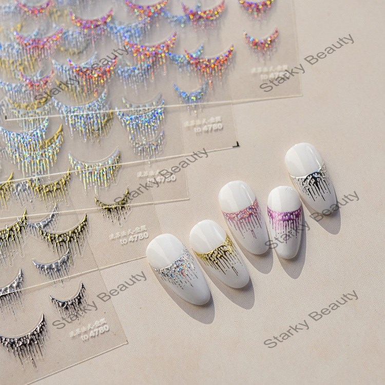 Hot stamping nail stickers, tassel French nail art metal stickers