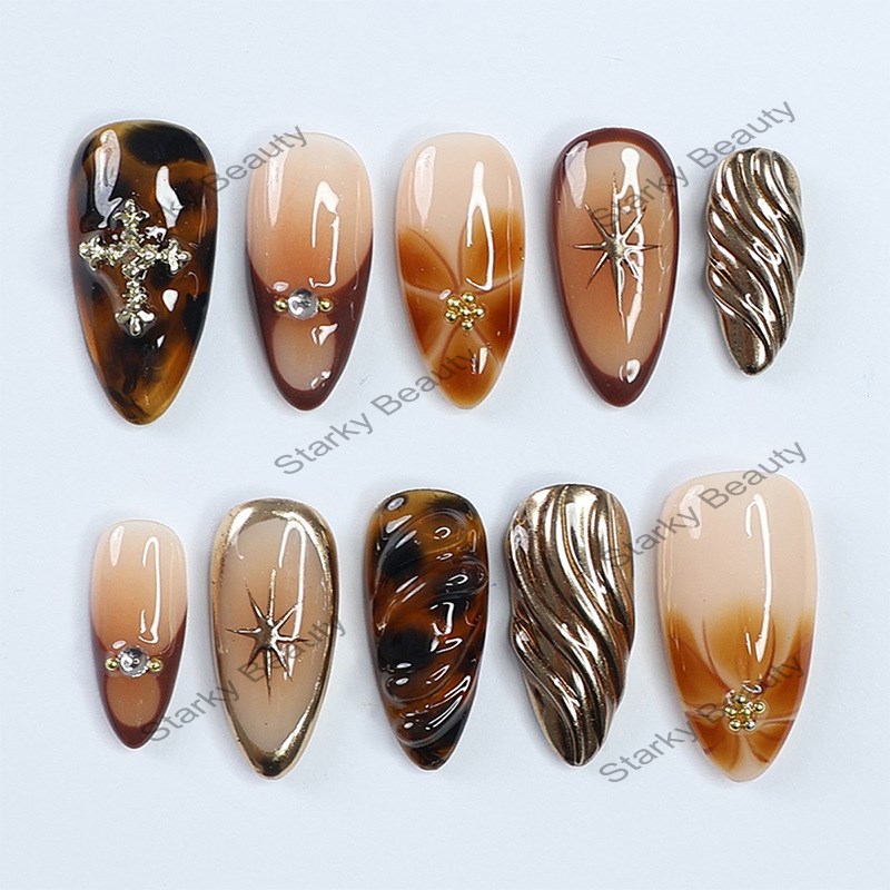 Autumn and winter French 3D carved nail art wearable nail 24 pieces wholesale finished products