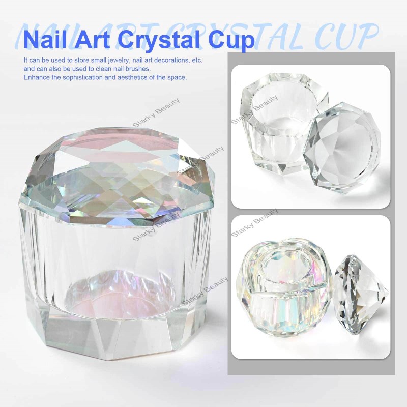 New Aurora Octagon Lace Flower Crystal Cup with Lid , Glass Brush Clean Cup