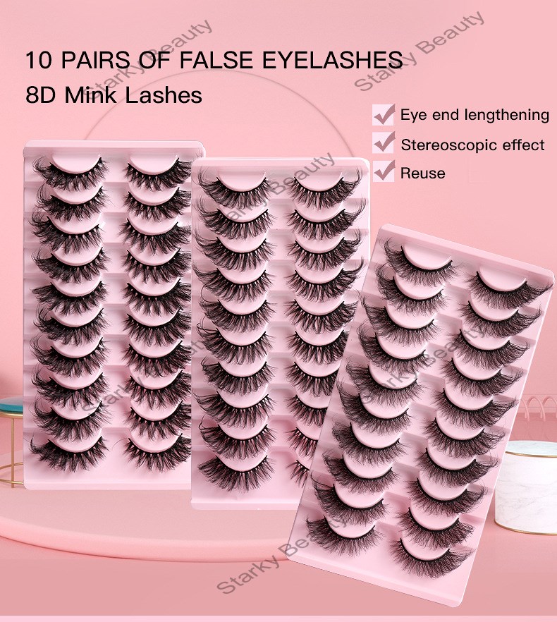 mink fur false eyelashes 8D thick curled explosive hair style 10 pairs set