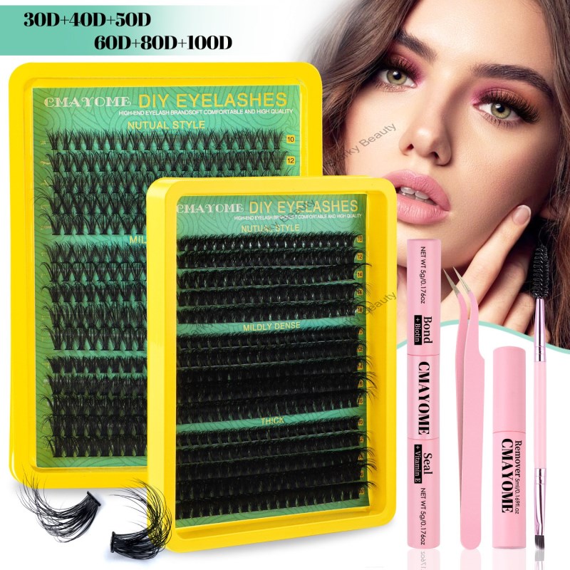 Hot selling Thick DD Curly and Bent Mixed False Eyelash 10-16m Simulation Single Cluster Grafted Eye