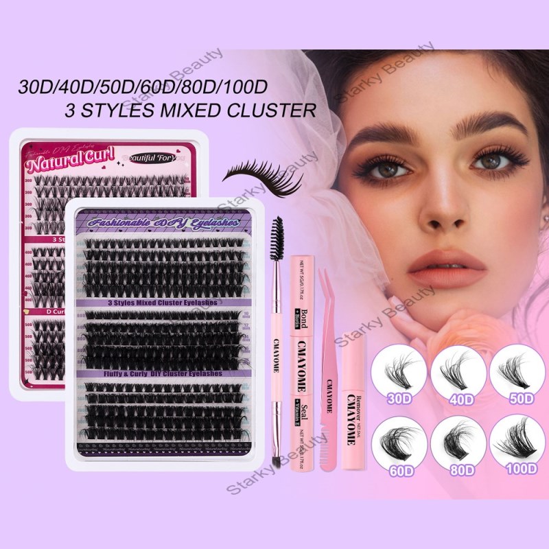 DIY single cluster flower hair large capacity 50D+60D curled thick mixed style false eyelashes
