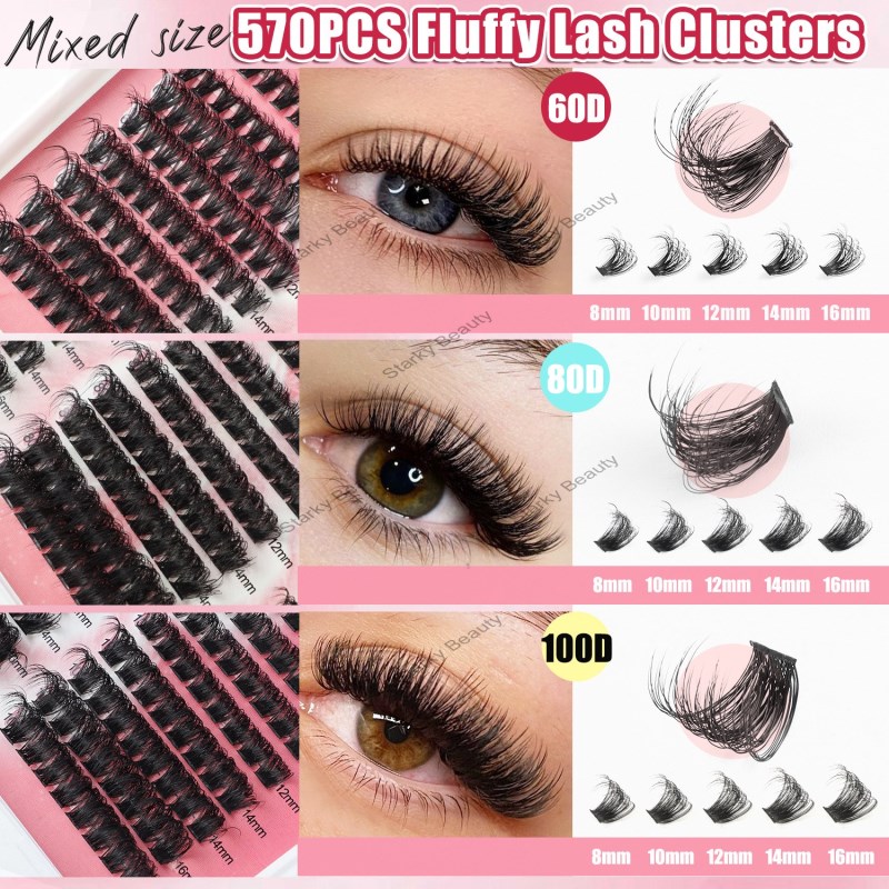Single Cluster DIY False Eyelash 580 Clusters Large Capacity D Curl Up Mixed Style Eyelash