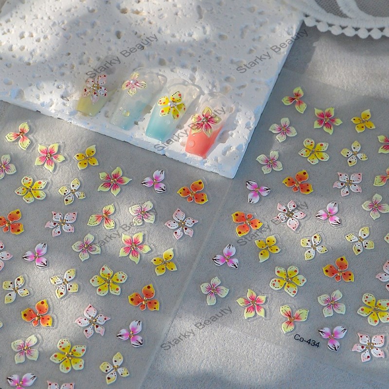 Wear on Armor Free Hand drawn 3D Carving Advanced Nail Stickers Pink Flower Cross border Jelly Nail