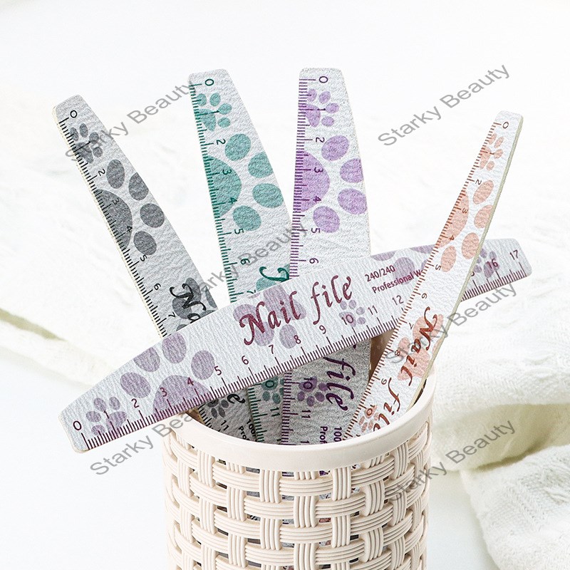 Manufacturer Half Moon shaped Color Printed Nail File, Double sided Nail Sandpaper Rubbing Tool