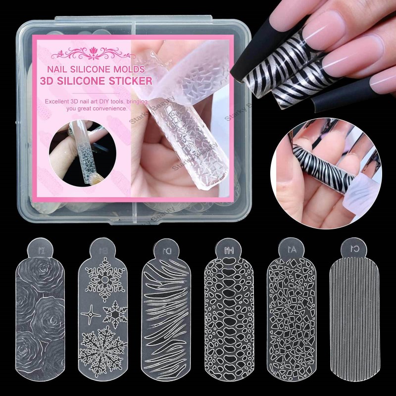 hot selling nail silicone film mold Christmas snowflake leopard print 3D film DIY nail film tool box