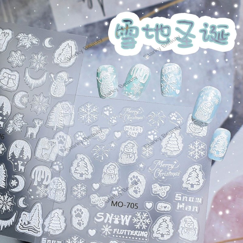 2025 embossed new dopamine snow cute and sparkling 3D Christmas tree snowman stickers