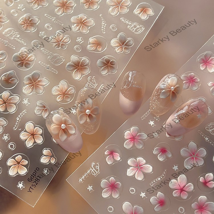 embossed floral nail stickers, simple style, solid color, popular stickers, accessories
