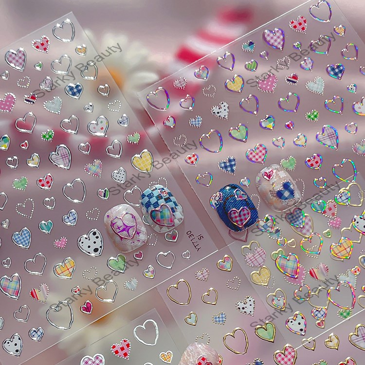 hot stamping love nail stickers with exquisite and simple lines, sticker accessories