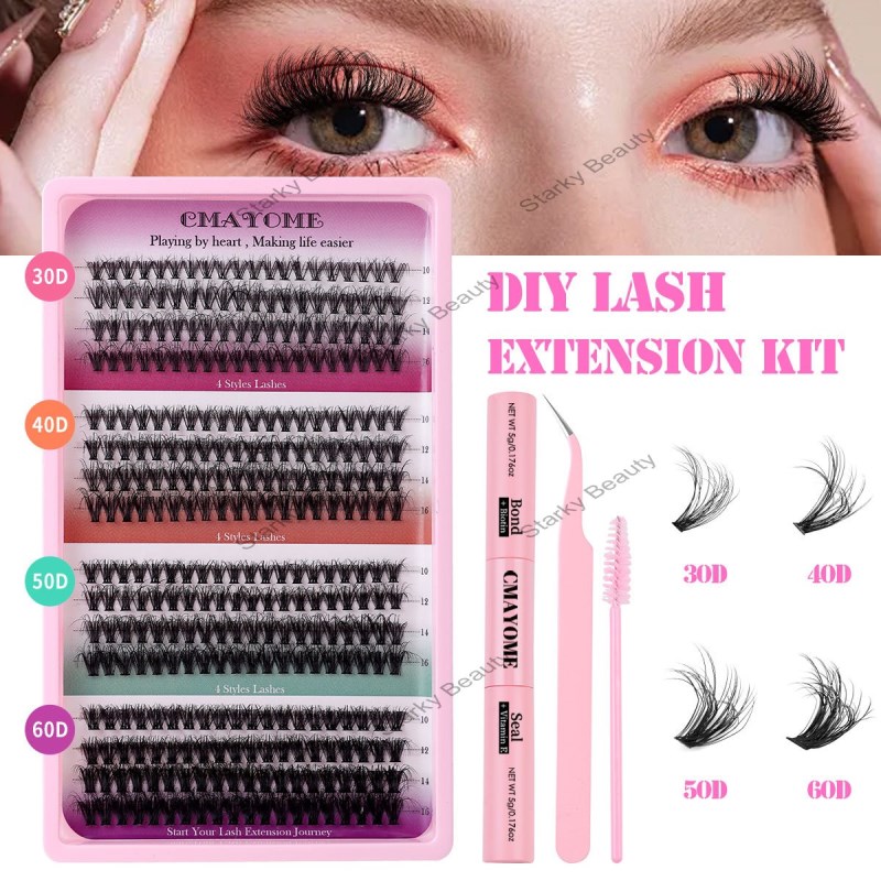 False Eyelash Extension Set, Single tuft Blossomed Hair, 320 tufted Thick Makeup, Big Eyes D Curled