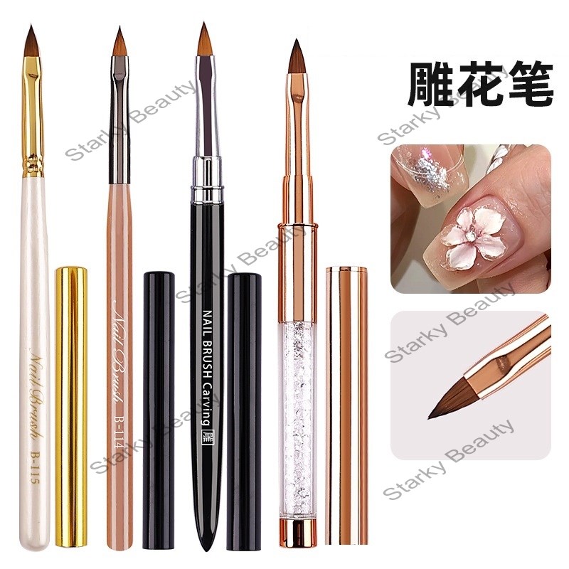 Hot selling Nylon Hair Japanese Carving Pen Flat Head Nail Carving Brush Nail Tool