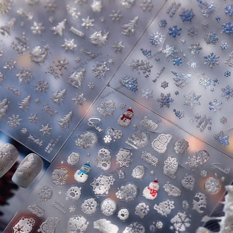 Winter Christmas nail stickers, dreamy blue dream snowflake decorations, nail art stickers
