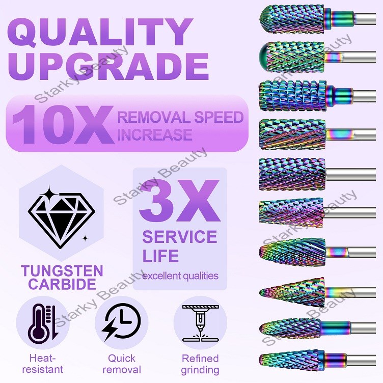 Rainbow Plated Tungsten Steel Nail Polishing Head Electric Nail Polishing Machine Grinding Head Acce